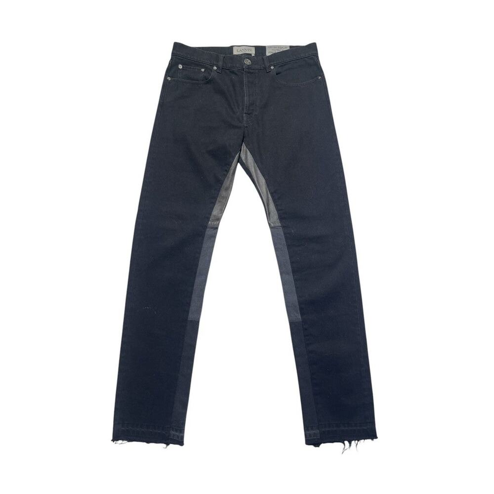 Leather paneled denim